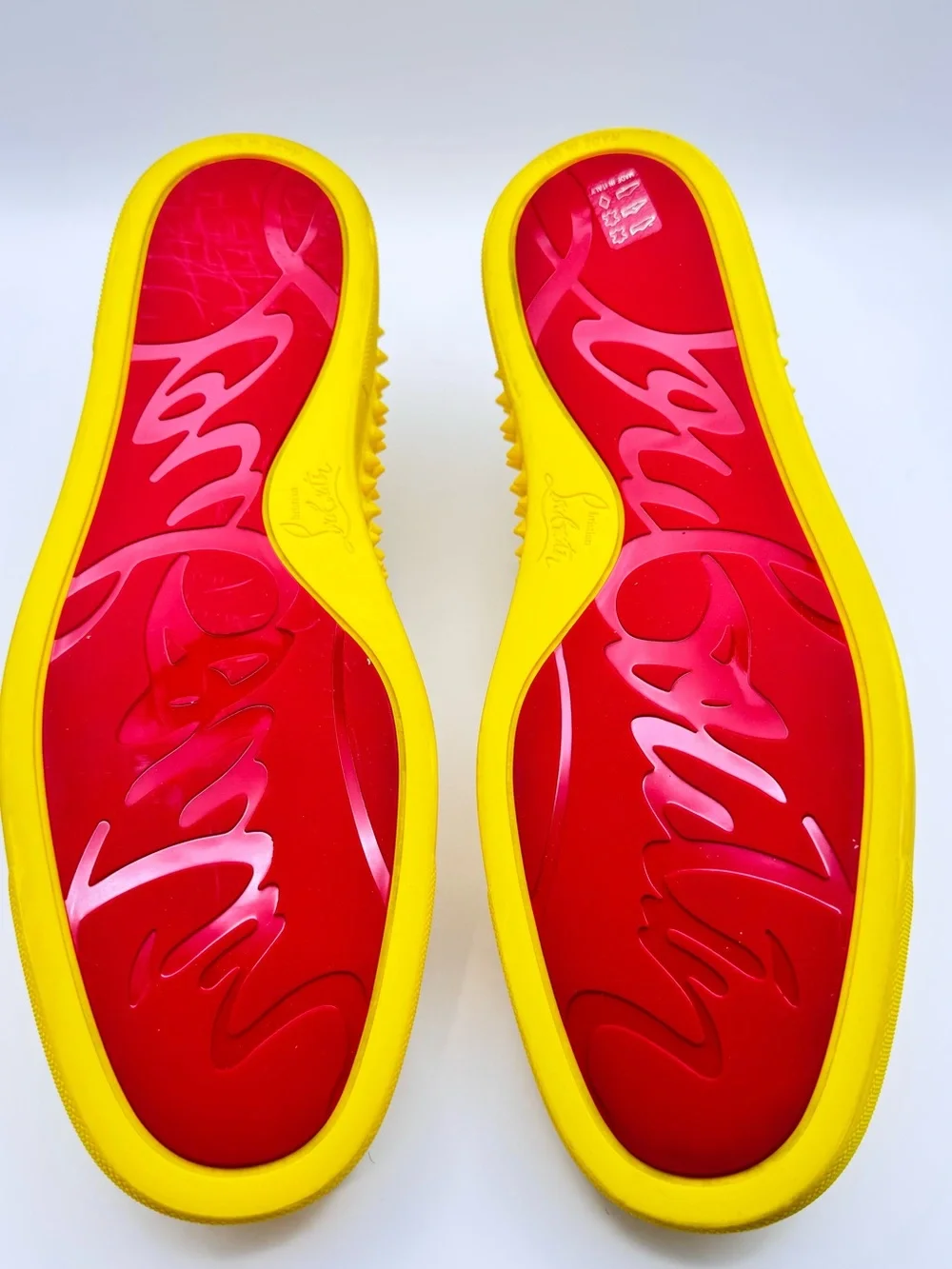 Christian Louboutin Roller Boat Yellow Spiked Suede Slip-On Sneakers Size 43